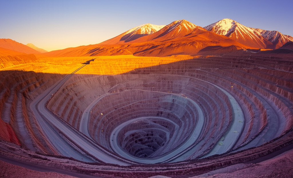 Aerial view of a large copper mine operation.
