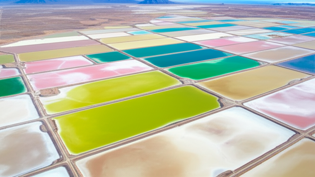Expansive lithium salt flats under a clear sky.